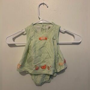 Vintage Carter's Fruit Embroidered Dress Green Gingham 90s Built in Shorts